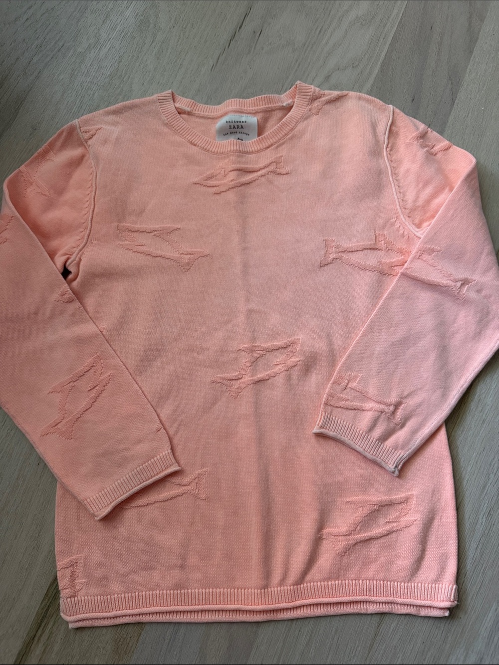 Zara Pastel Pink Embossed Knit Sweater